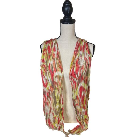 Womens Rectangle Scarf Orangel Crinkle Lightweight Tie Tassels Abstract Y2k - Picture 2 of 5